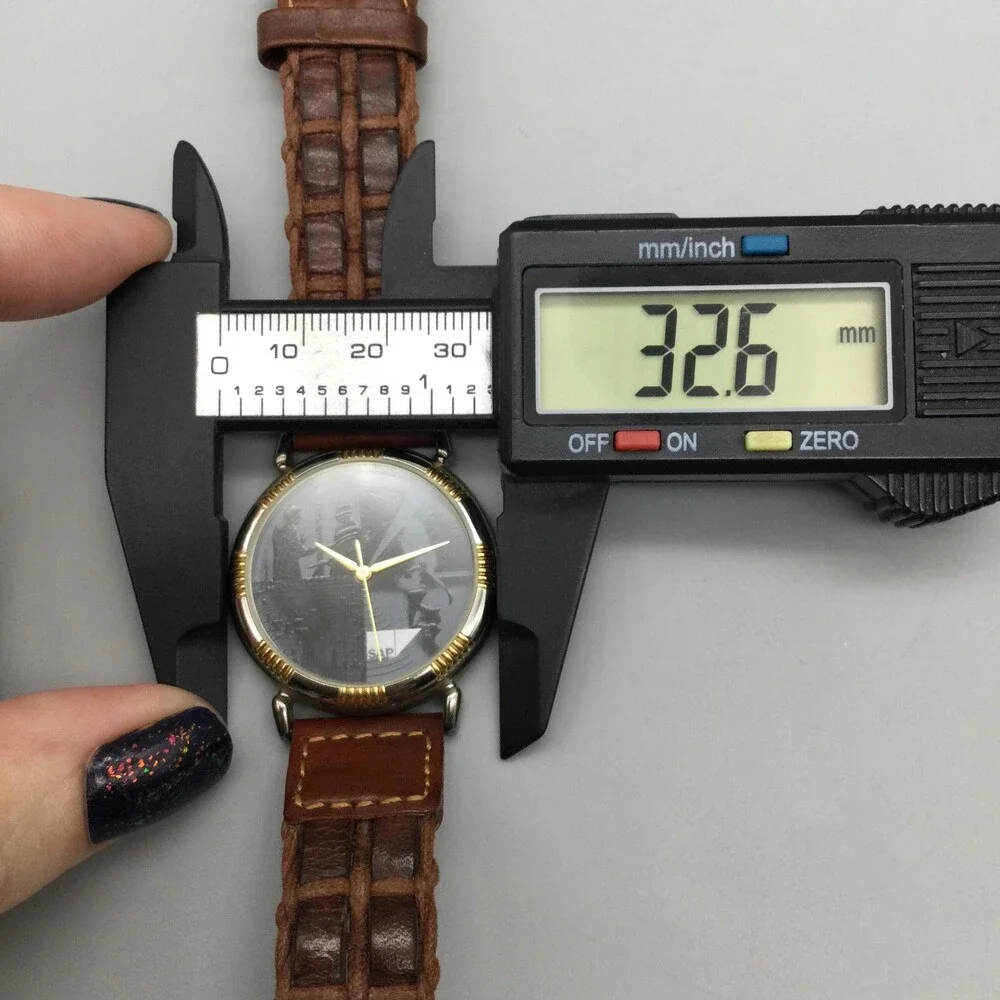 SAP Mens Watch 33mm Black SAP Logo Dial Brown Leather Strap Two Tone New Battery